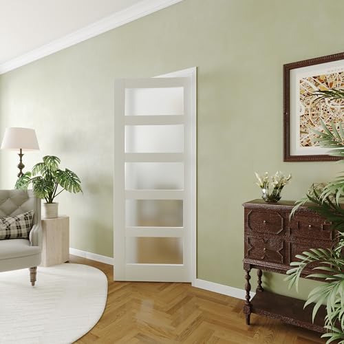 White Primed MDF 30"x 80" Frosted Glass French Door L928902