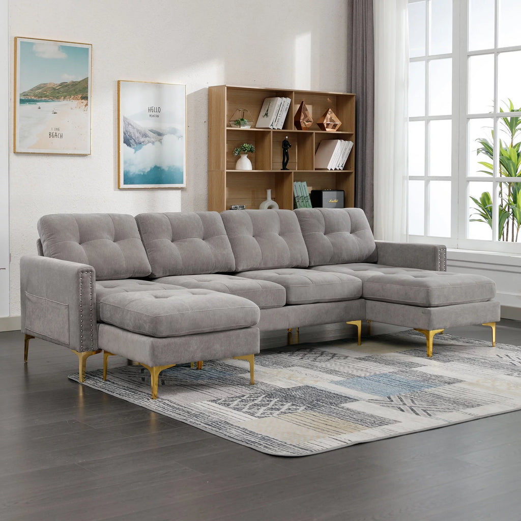 Gray 5 Seater U-Shaped Sectional Sofa with Ottoman, 110"x54" Q2776
