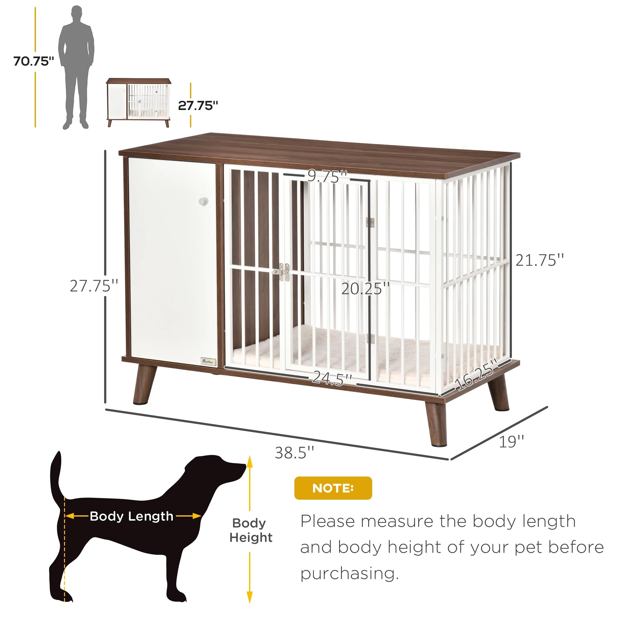 Brown Wooden Dog Kennel with Cushion and Magnetic Doors R980725