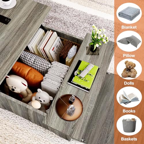 Gray Oak Lift Top Coffee Table with Storage A6416