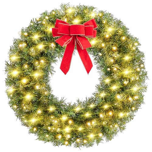 48in Pre-lit Artificial Christmas Wreath with 200 LED Lights S975