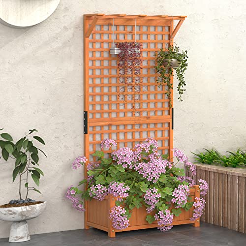2 Pcs Raised Garden Bed with Trellis & Roof, 72.5" Wooden Planter Box J999