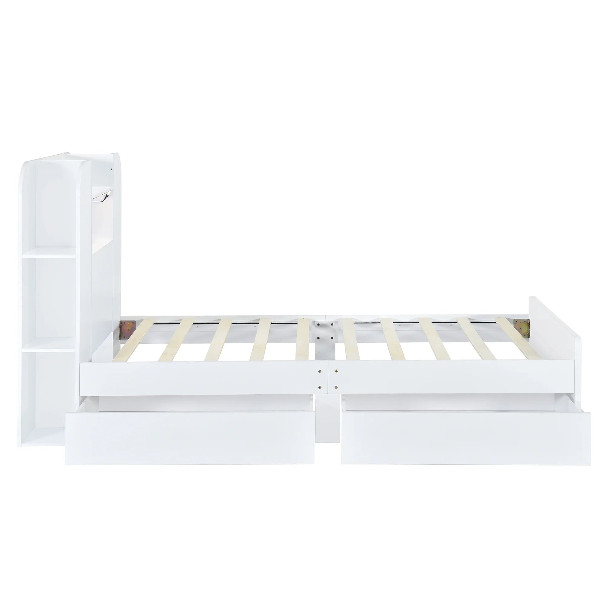 White Wood Twin Size Platform Bed with Storage Headboard and 2 Drawers B9876
