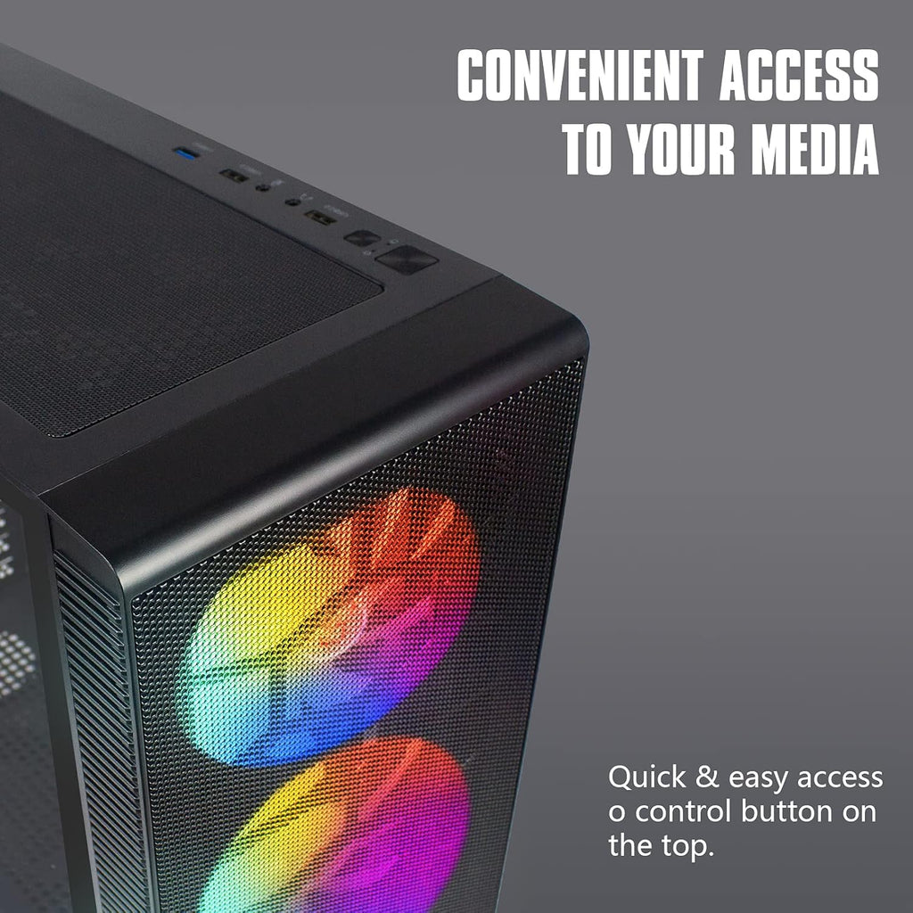 ATX Mid-Tower PC Gaming Case with 6 x 140mm Fans Glass Side Panel B396