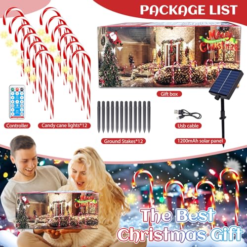 12 Pcs Solar Candy Cane Lights S31664