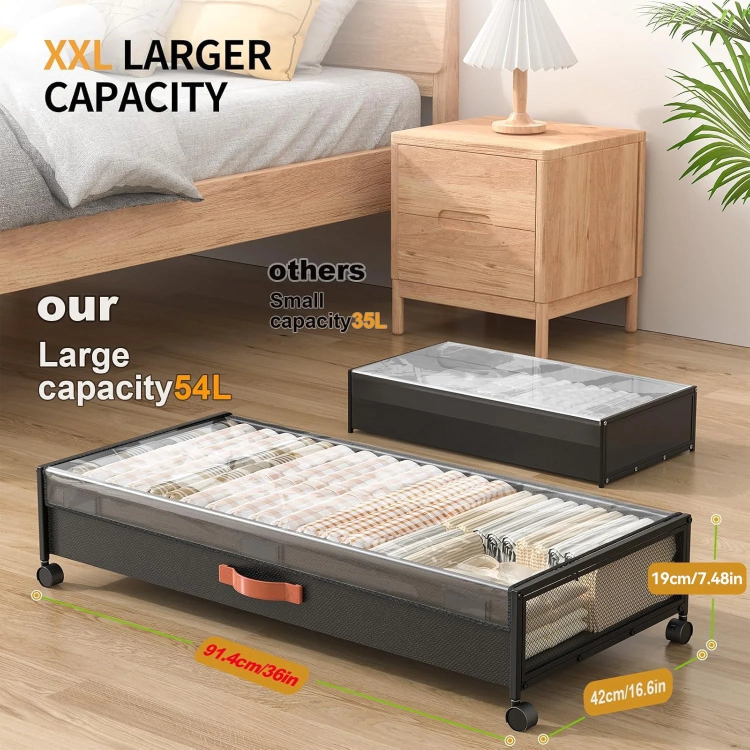 Black 2 Pack 54L Under Bed Storage Drawers with Wheels V1985