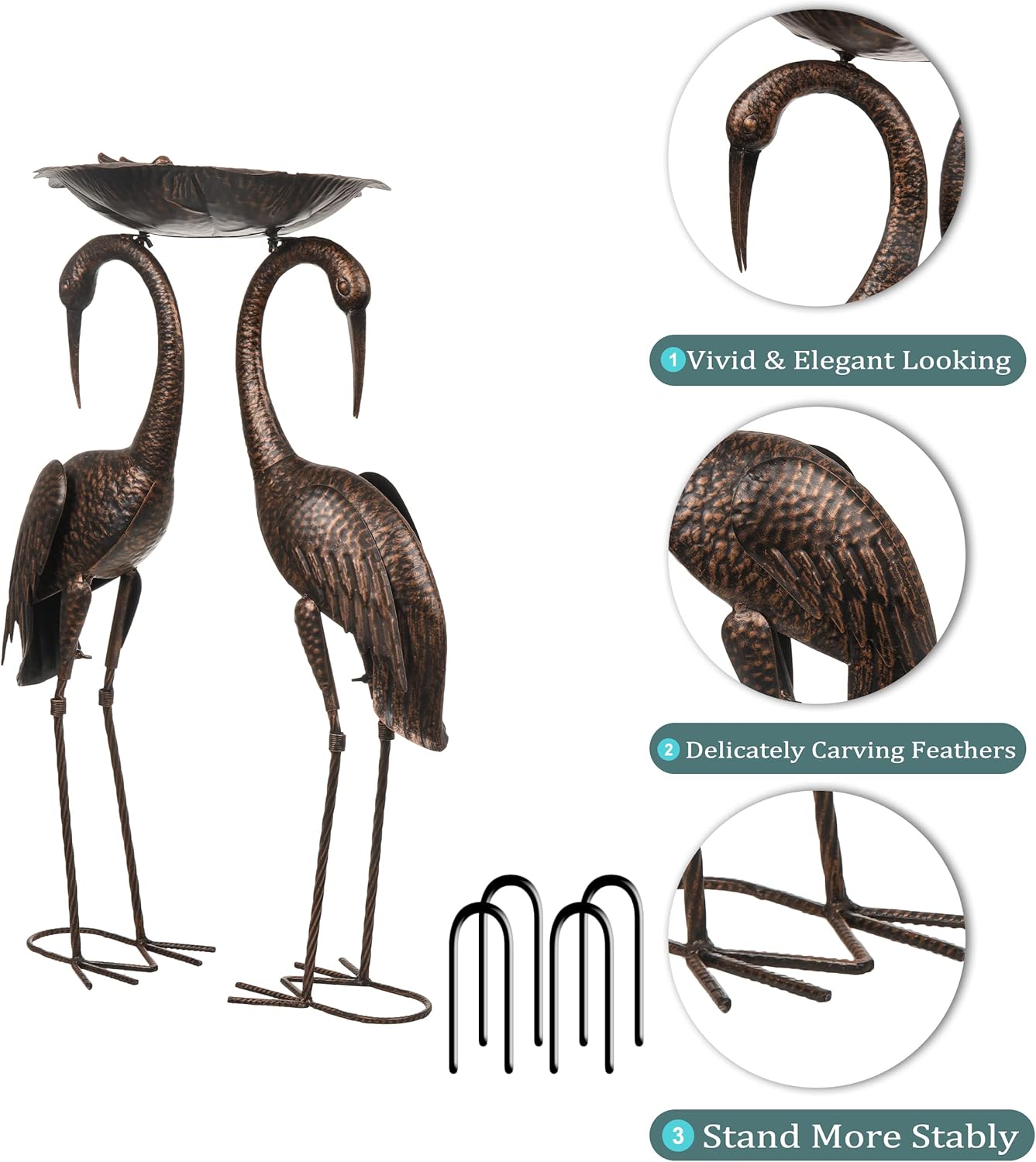 Copper Gold Metal Garden Crane Bird Sculpture S474
