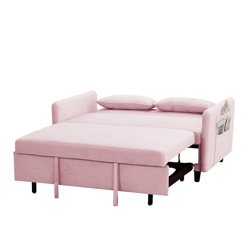 Gray Velvet Convertible Sofa Bed with Pull-Out Bed Y991
