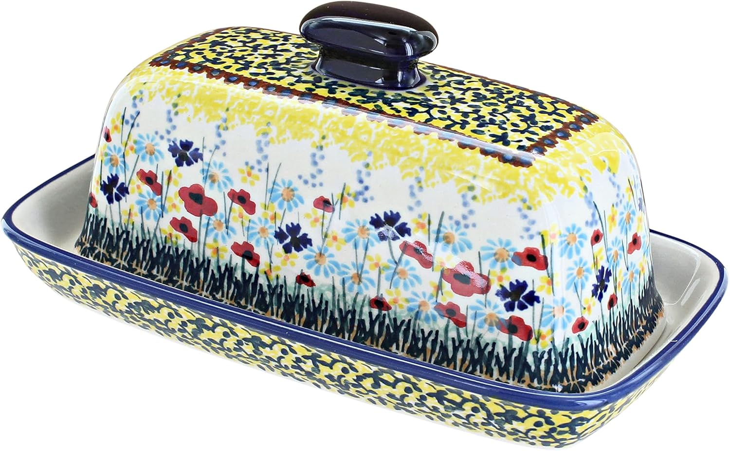 Blue Rose Polish Pottery Prairie Garden Butter Dish K5512