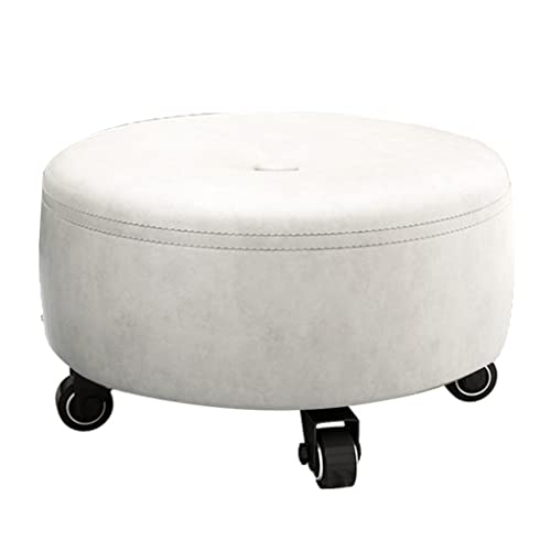 Red Leather Rolling Ottoman Stool with Wheels Y5150