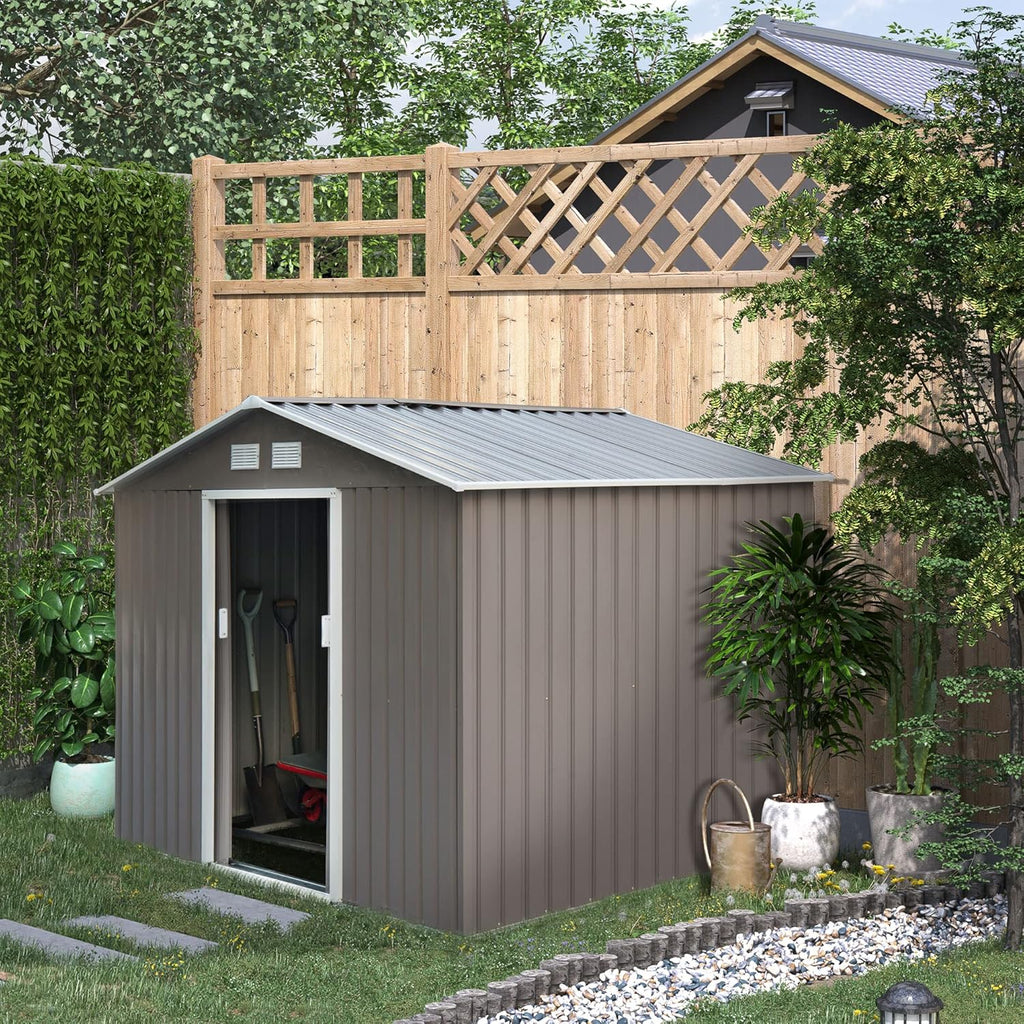Gray/White Metal Garden Utility Storage Shed B926454