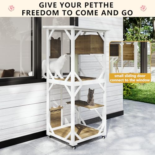 Gray 71" Wooden Cat Cage with Scratching Post J899628