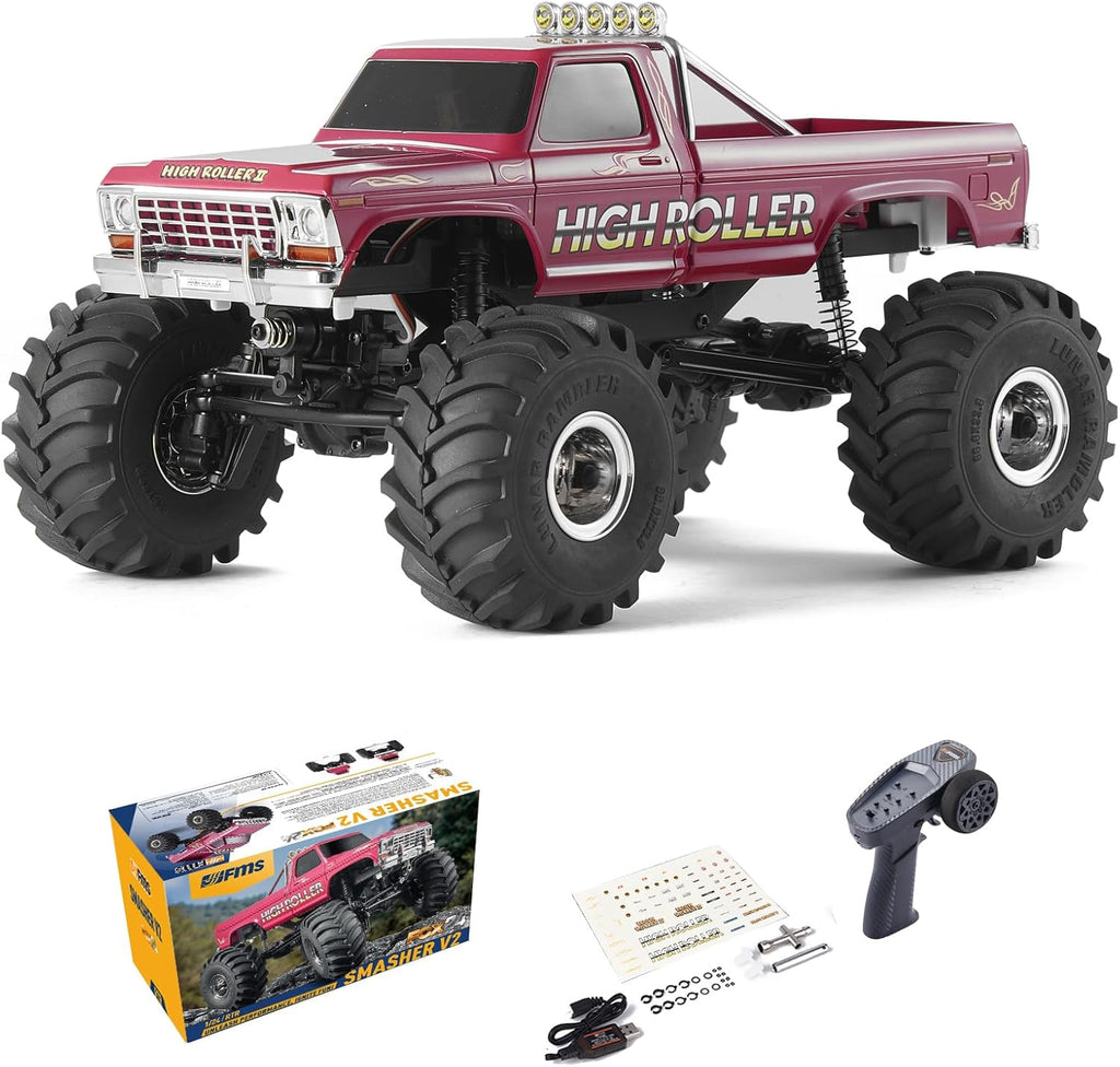 Red 1/24 Monster RC Crawler Truck 8km/h 2 Speed Transmission 2.4Ghz Remote Control Car RTR with USB Charger Z41479