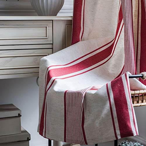 Cotton Linen Striped Room Darkening Rod Pocket Curtain Panel, 1 Piece (Navy,59"x79") B70929