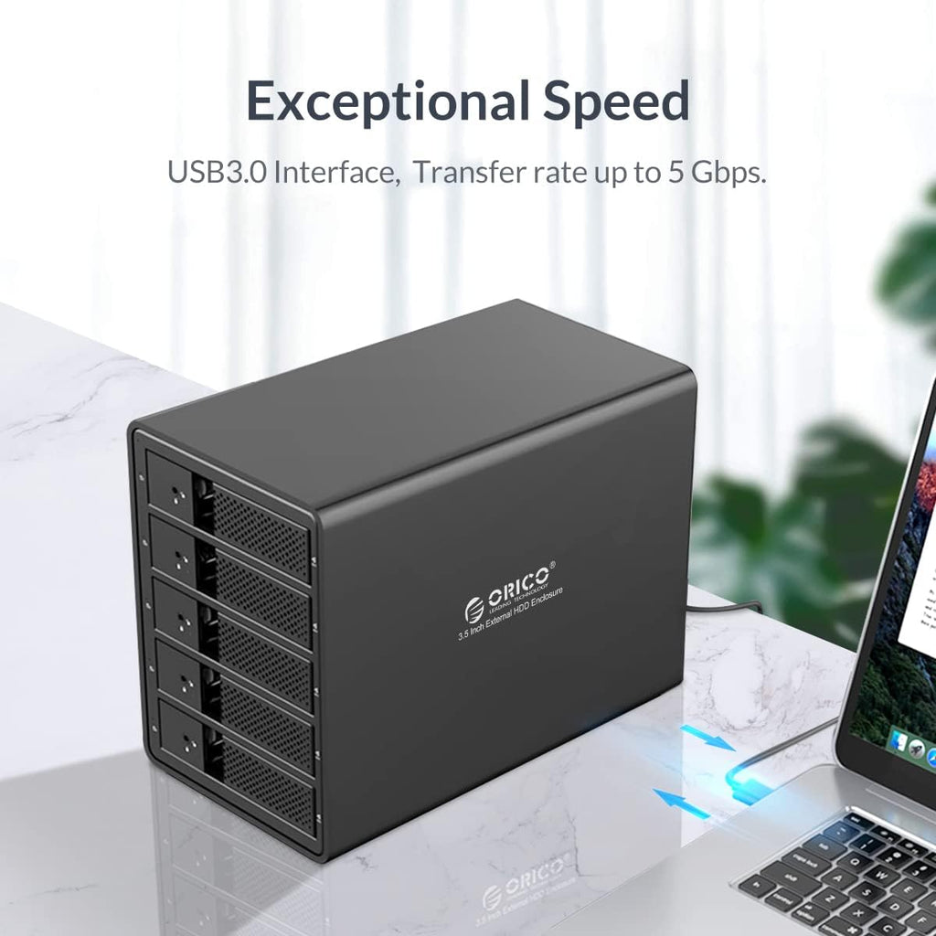 5 Bay External Hard Drive Enclosure USB 3.0 3.5 inch Aluminum Alloy HDD Enclosure with Fan V297038