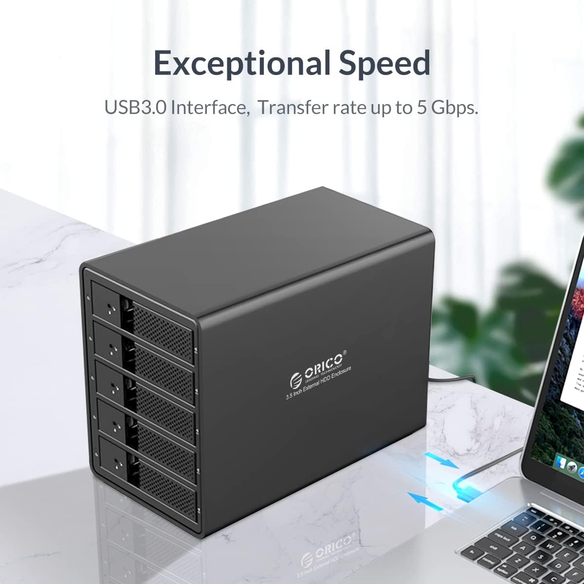 5 Bay External Hard Drive Enclosure USB 3.0 3.5 inch Aluminum Alloy HDD Enclosure with Fan V297038