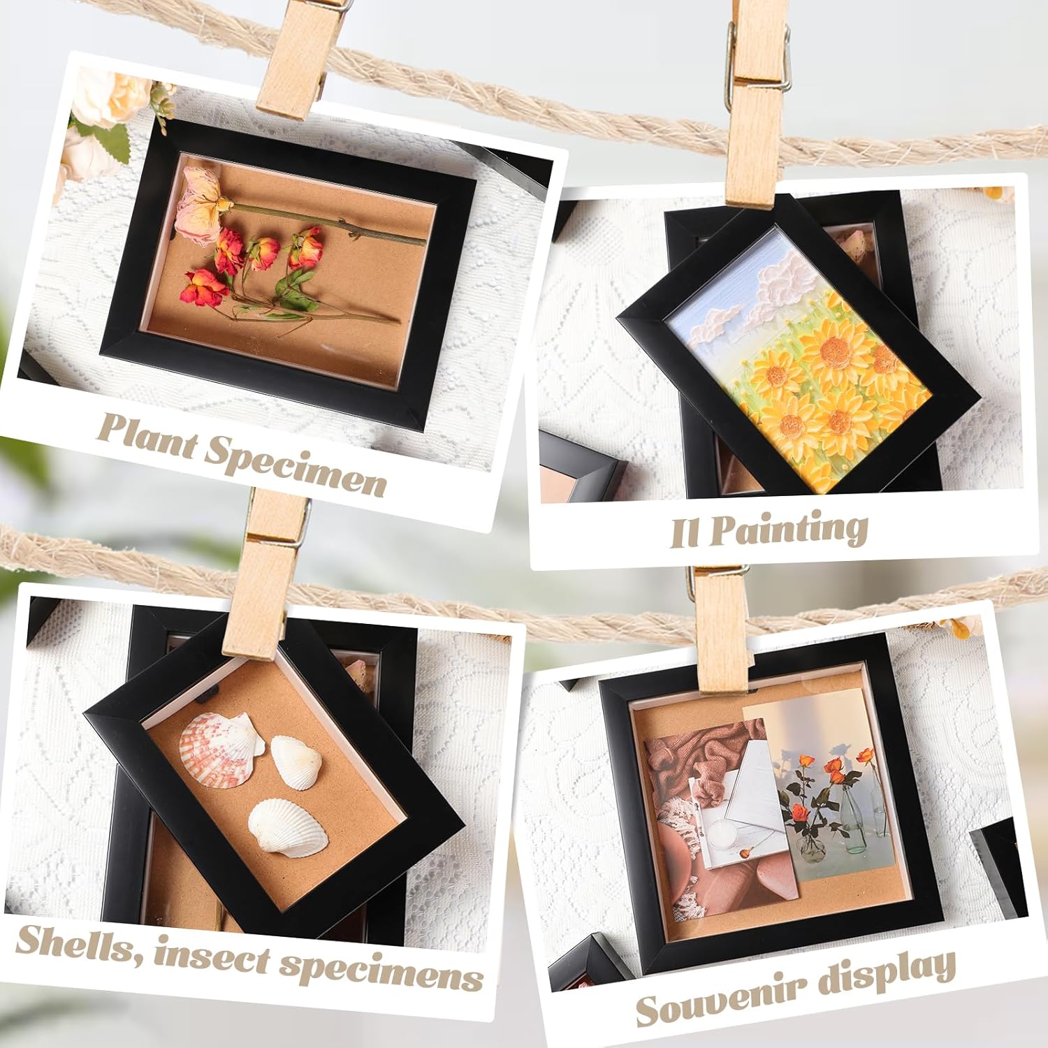 6 Pcs Black Wood Shadow Box Frame Set Y9076