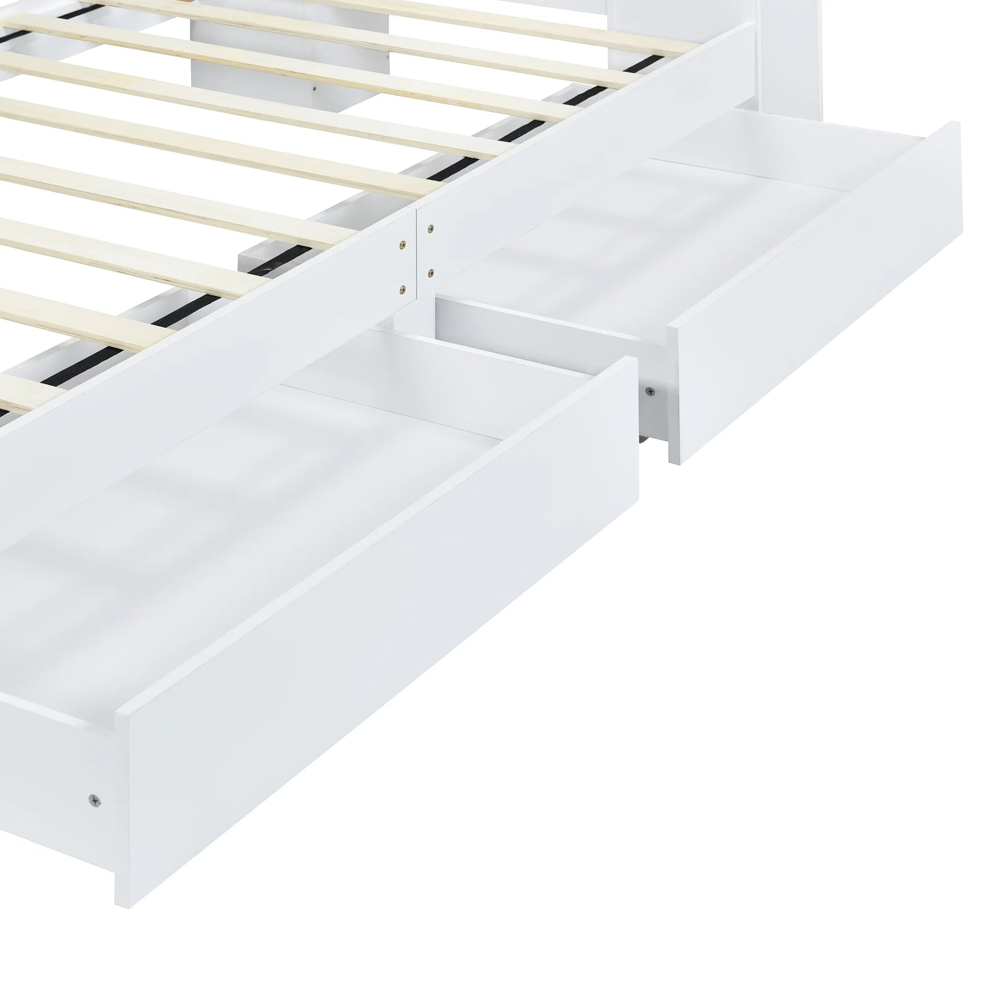 White Wood Twin Size Platform Bed with Storage Headboard and 2 Drawers B9876