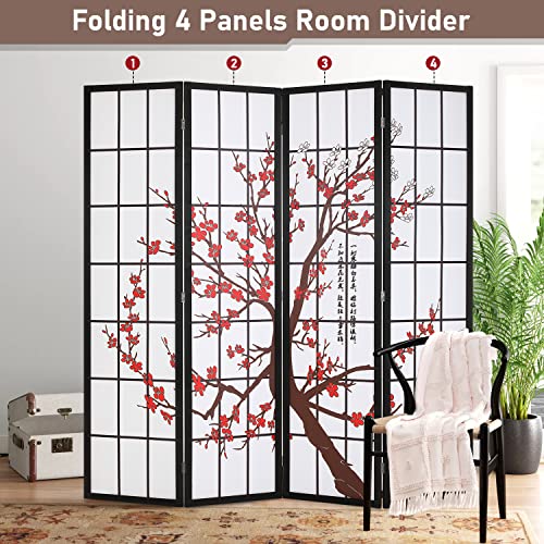 White 4 Panel Folding Wood Room Divider A40136