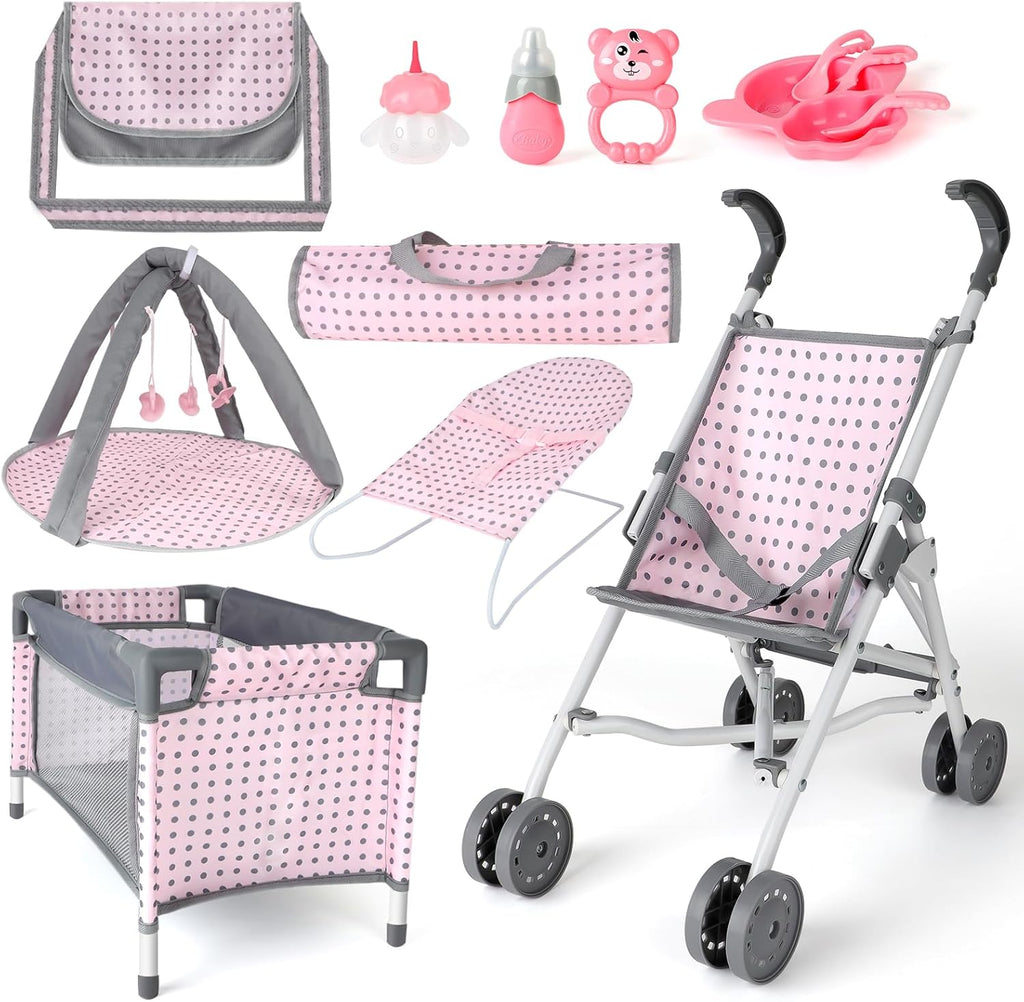 Baby Doll Stroller Crib Bed Nursery Role Play Set with Accessories and Play Mat K104