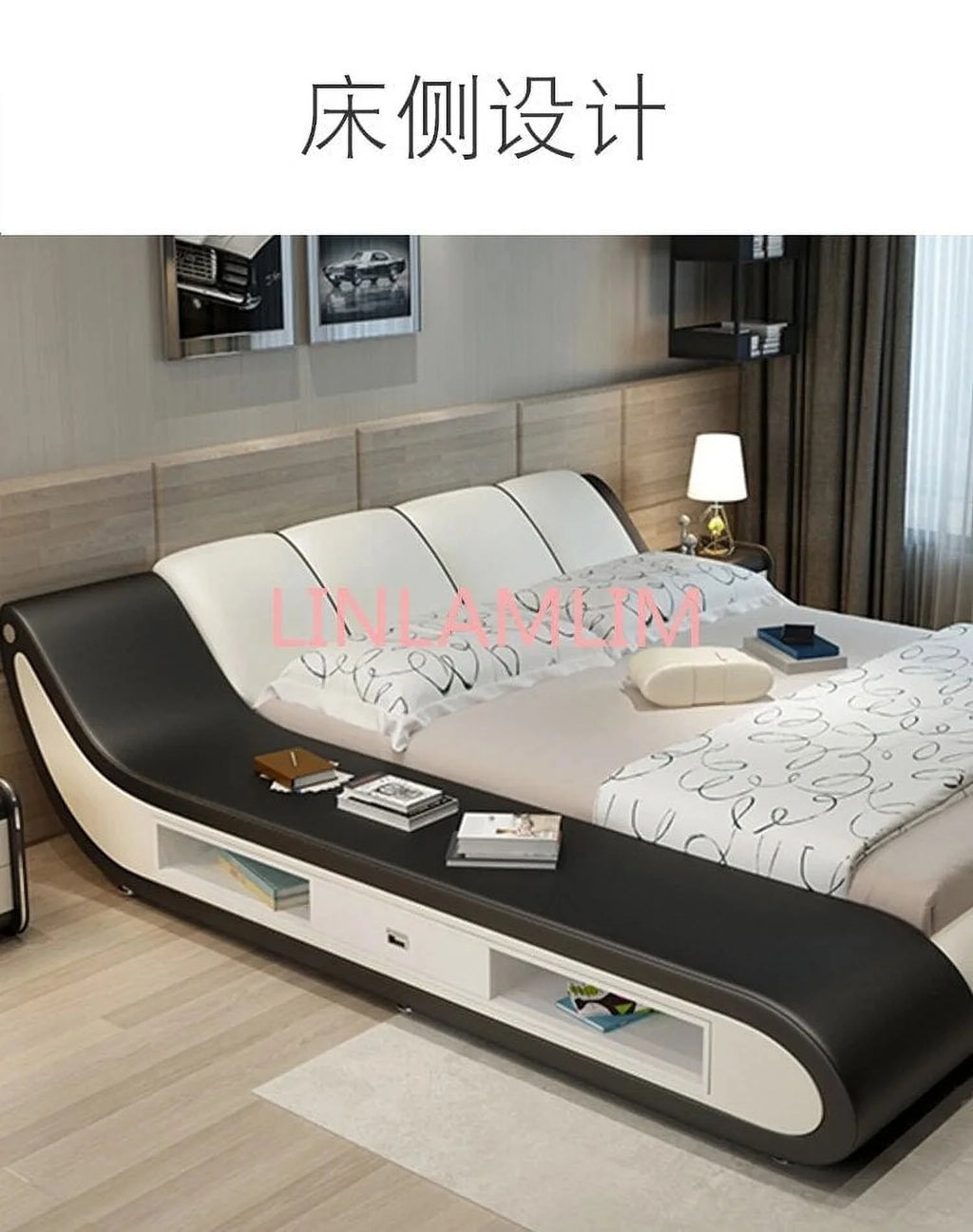 Genuine Leather Bed Frame with Storage I8255