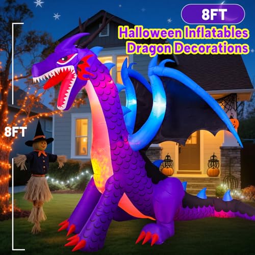 8FT Halloween Inflatables Dragon Decorations with Built-in LED Lights J77328
