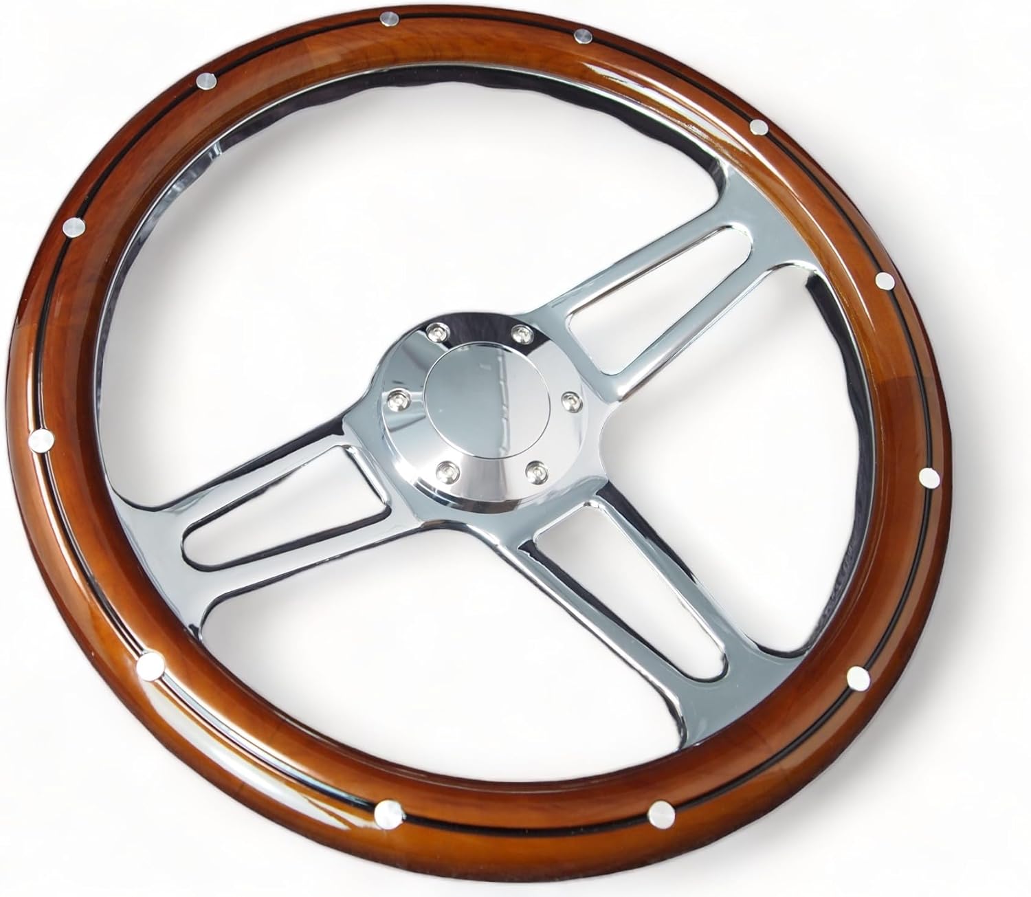 14" 350mm 3-Spoke Mahogany Wood Grain Steering Wheel H26976