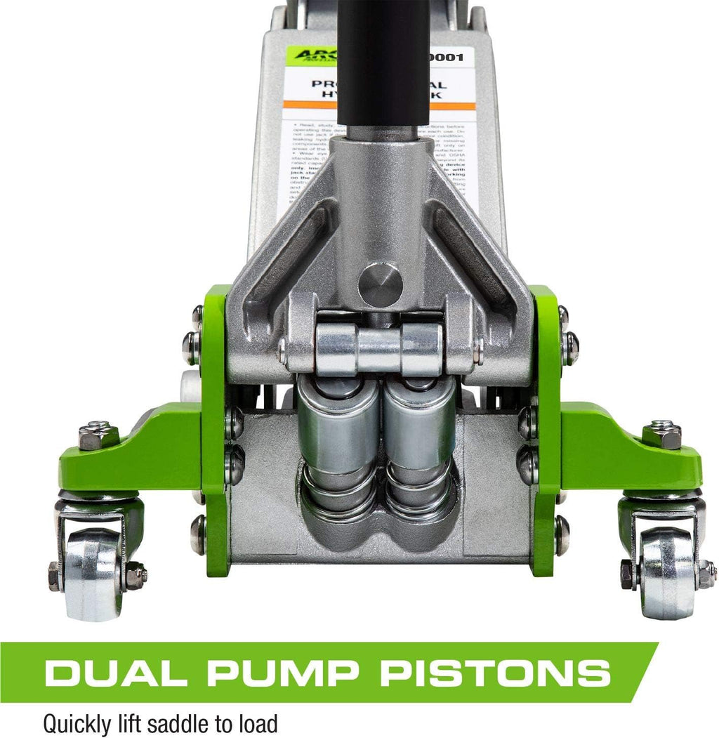 3 Ton 6,000 lbs Hybrid Heavy Duty Aluminum and Steel Low Profile Floor Jack and 6-Ton Steel Jack Stands A6854
