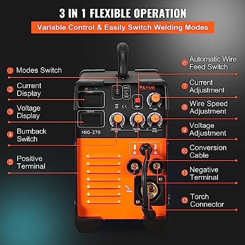 3 in 1 270 Amp MIG Lift TIG Arc Welder with IGBT DC Inverter T14579