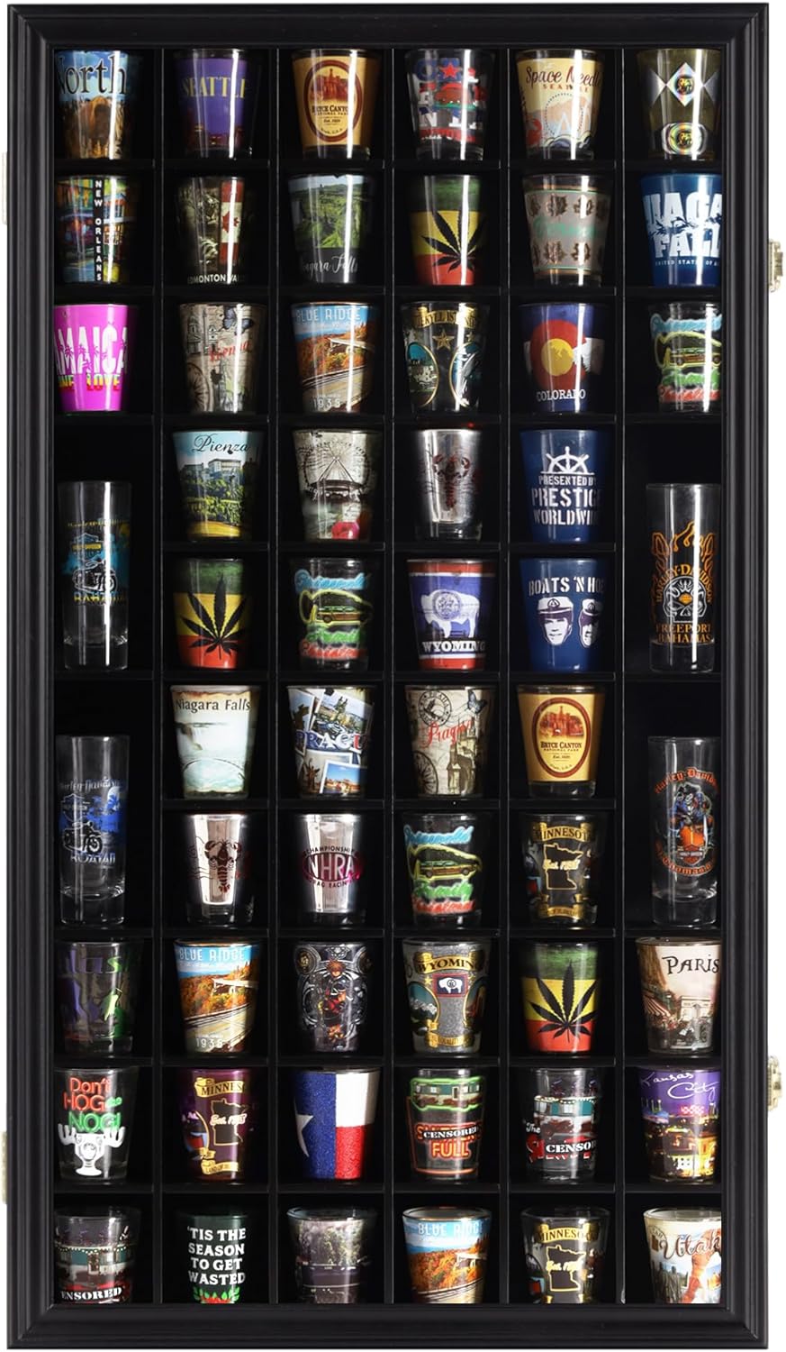 Black 56 Slots Shot Glass Display Case with Lockable Door Y92729