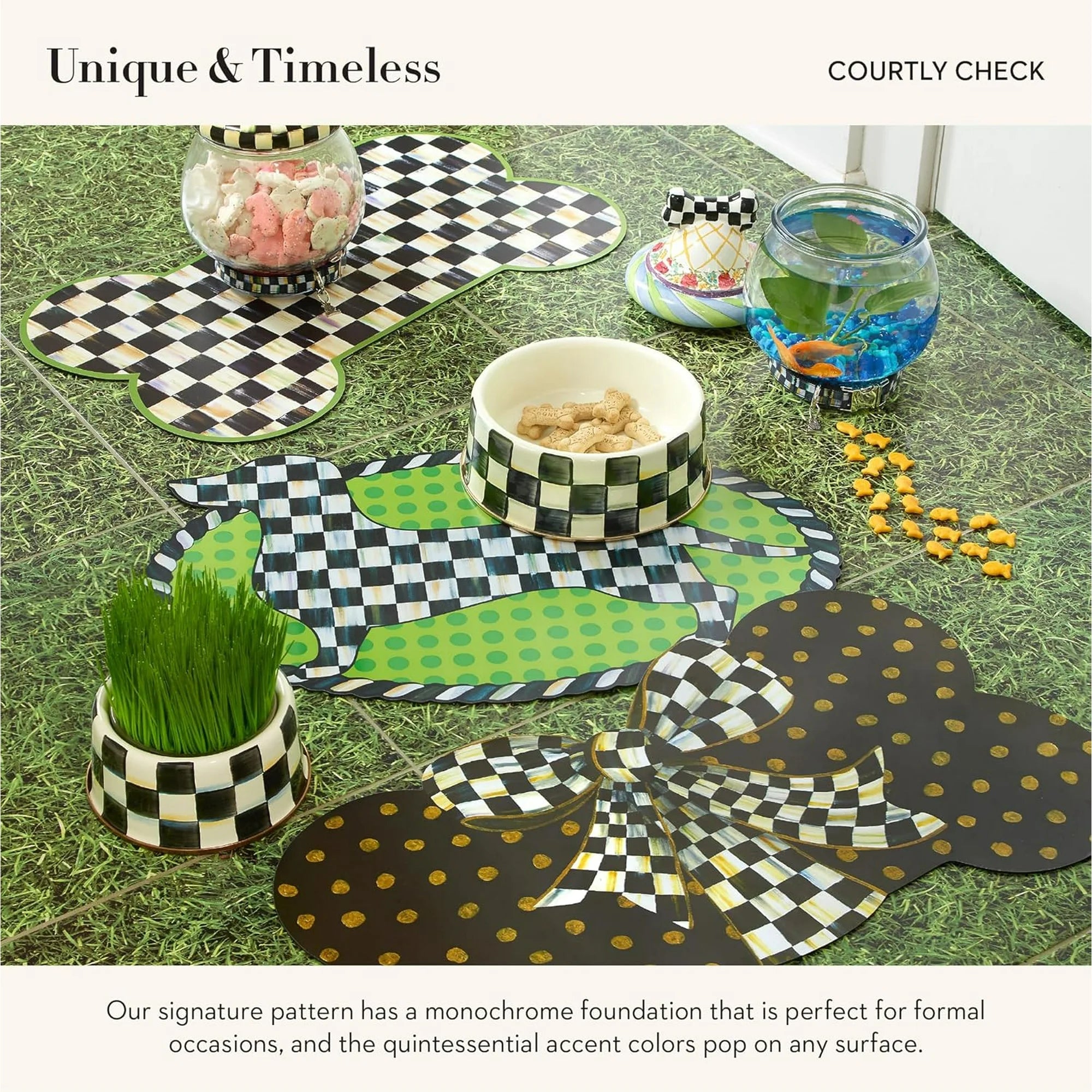 Bone-Shaped Pet Feeding Mat with Gold Dots X996