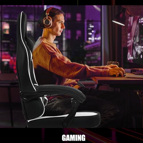 Black/White Ergonomic Leather Gaming Chair with Footrest O485