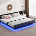 Black Metal Full Size LED Bed Frame with Charging Station S4471