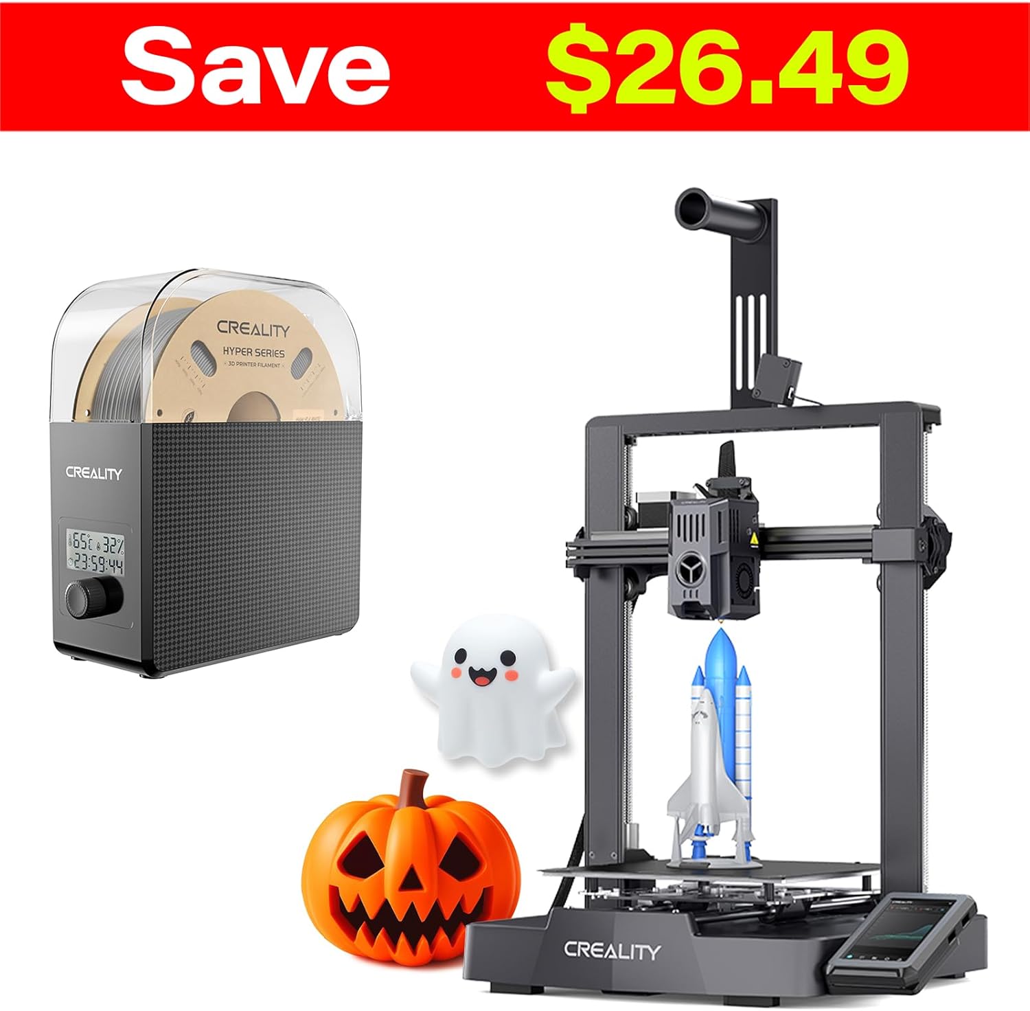3D Printer Bundle with Filament Dry Box, 500mm/s High Speed Printing, Auto Calibration, 300℃ 60W Hotend, 220x220x240mm V3306