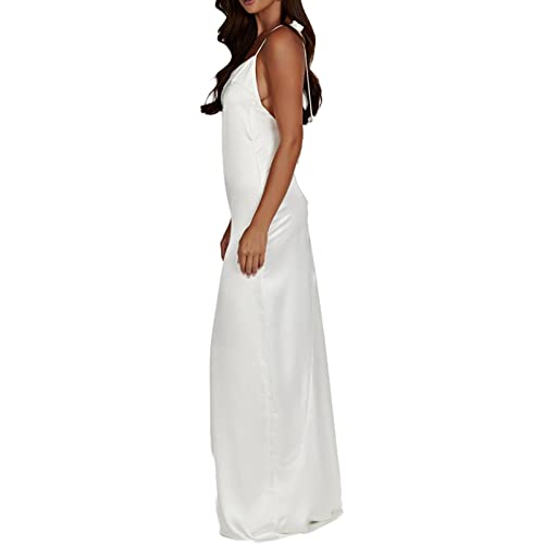 Women Backless Spaghetti Strap Maxi Dress Solid Color Bodycon Sleeveless Sling Dress U6830