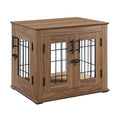 Double Doors Wooden Wire Dog Crate with Pet Bed Y73705