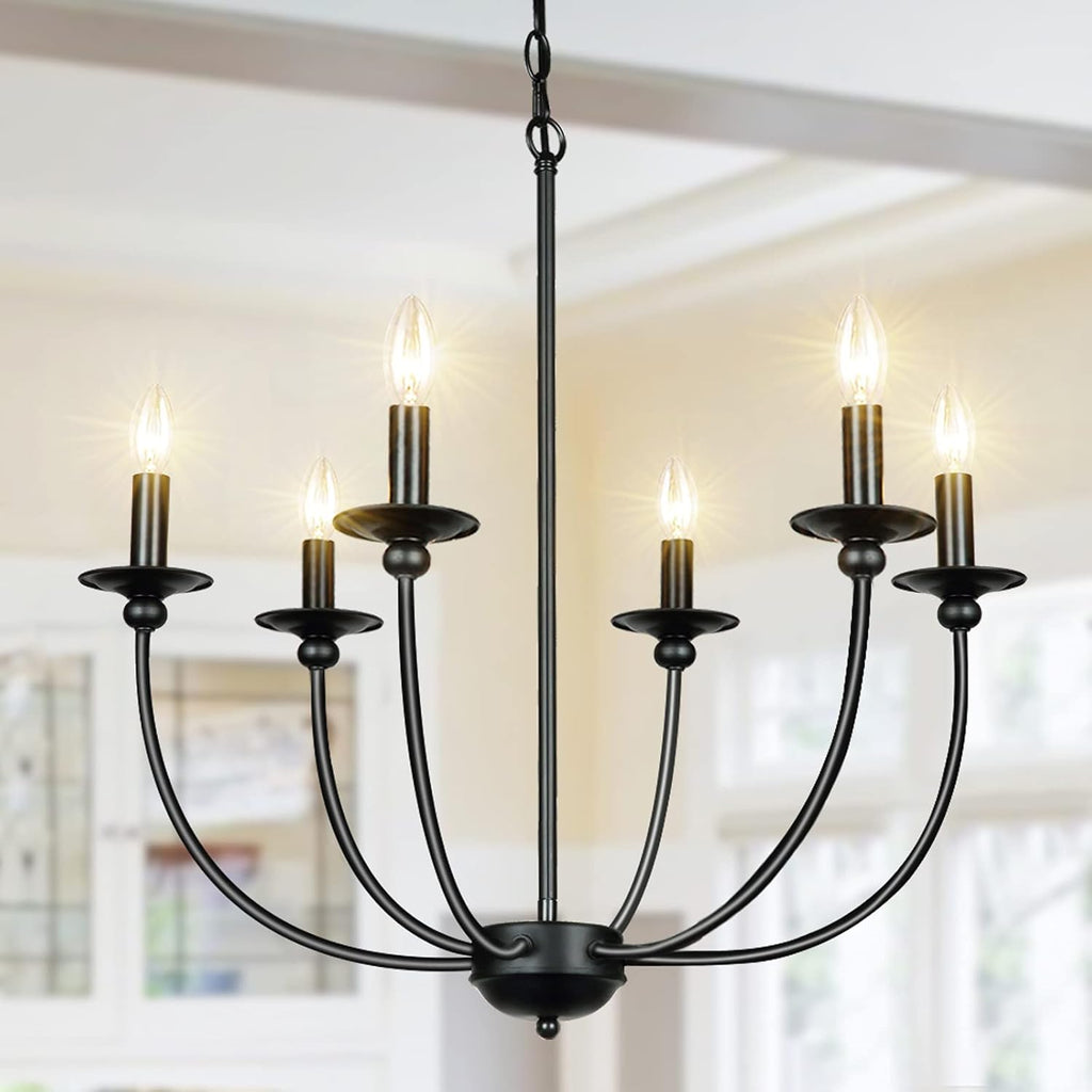 Black 6-Light Wrought Iron Chandelier H4216