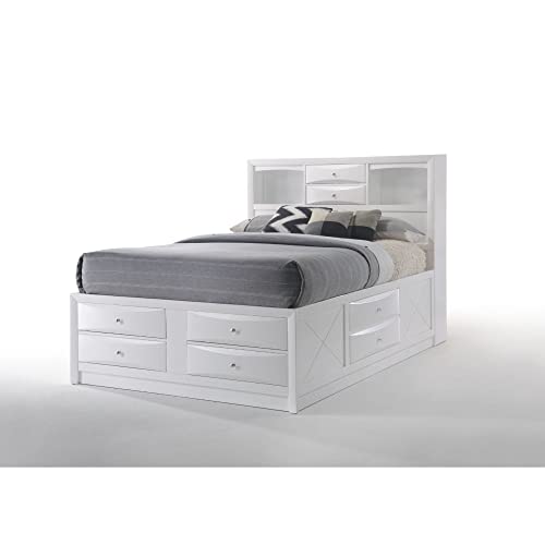 Queen 8-Drawer Wooden Bed with Storage in White L914