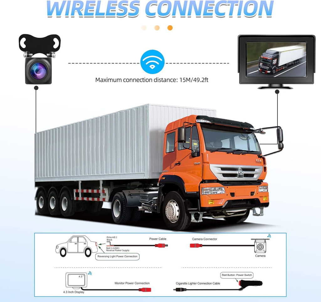 Wireless Backup Camera with Monitor Kit 4.3" HD 1080P Rear View Camera Waterproof Night Vision Pack of 2 V7669