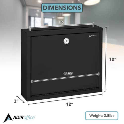 Black Metal Suggestion Box with Lock and Slot, Wall Mount, 3x10x12 Inch S209