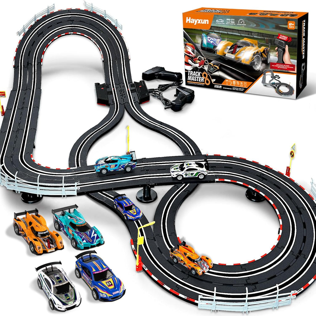 4 High-Speed Slot Cars Race Track Set with 2 Hand Controllers L382