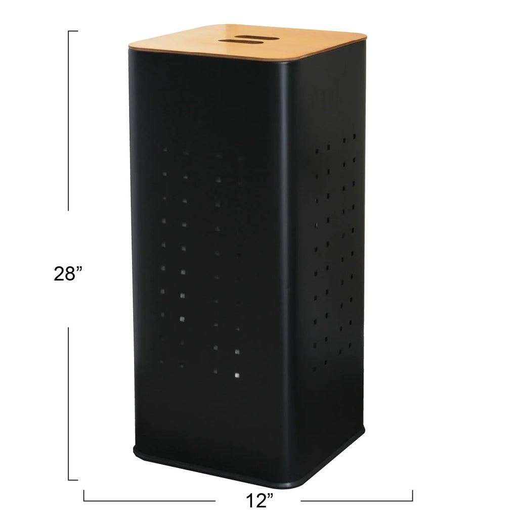 Matte Black Steel Laundry Hamper with Lid D29801