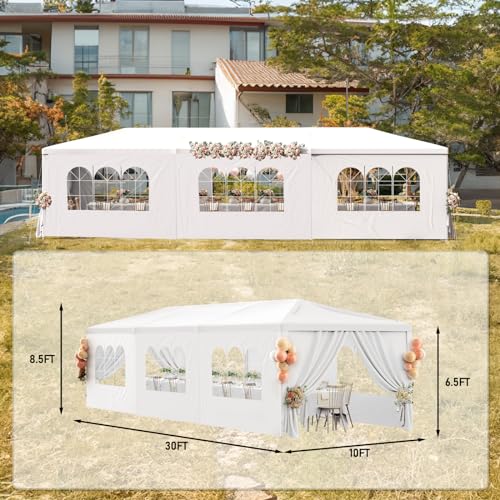 White 10x30 Heavy Duty Party Tent with 8 Removable Sidewalls J683625