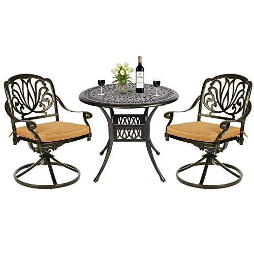 3-Piece Outdoor Patio Dining Set with Cast Aluminum and 2 Cushions L95626