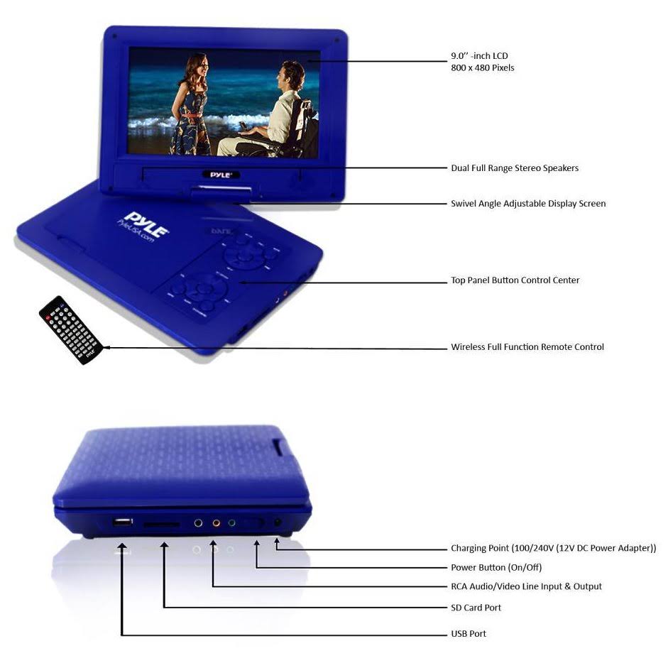 9x22 Portable CD/DVD Player with Built-In Battery (Blue) W643532