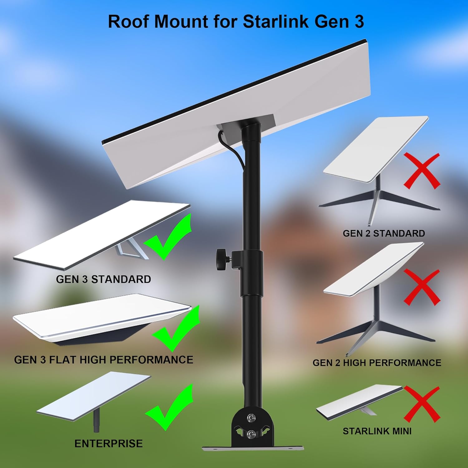 Heavy Duty Adjustable Starlink Roof Mount with Pipe Adapter M2900