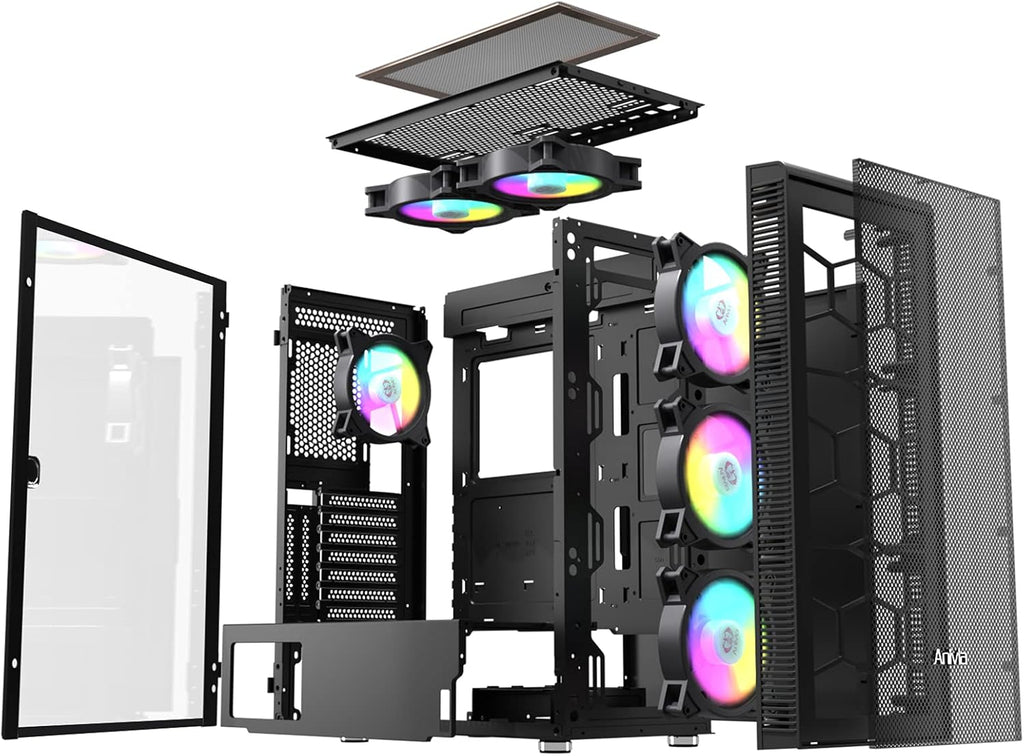 ATX Mid-Tower PC Gaming Case with 6 x 140mm Fans Glass Side Panel B396