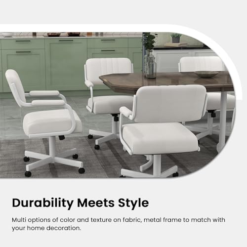 Set of Caster Swivel Tilt Dinning Chairs with Padded Armrest and Metal Frame C696