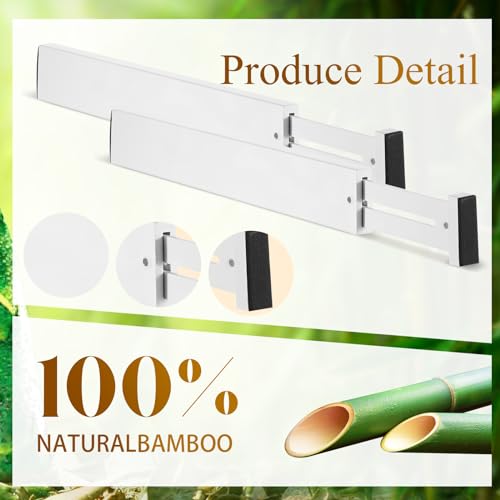 12 Pcs Bamboo Drawer Dividers Adjustable 2.4" High 17"-22" White S998