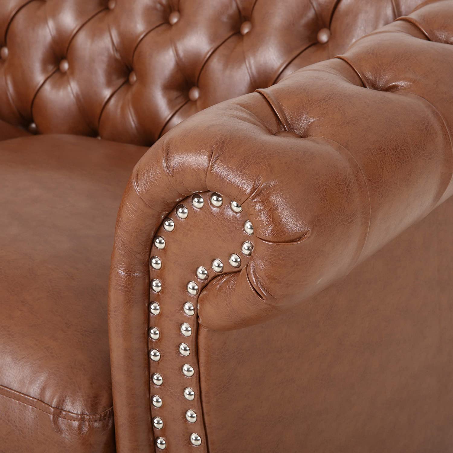 Cognac Brown Dark Brown Traditional Chesterfield Loveseat F91831